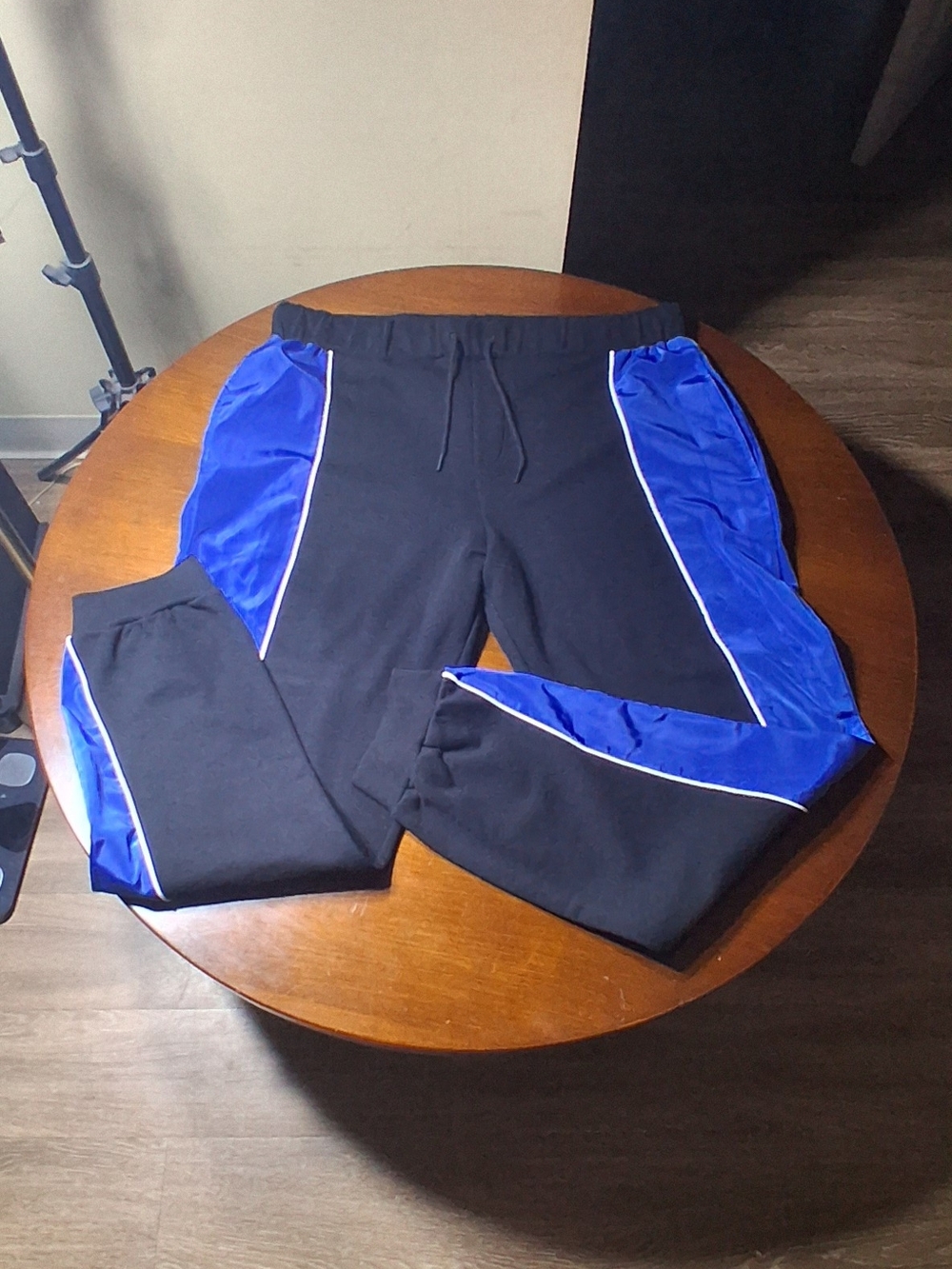 Black Joggers with Royal Blue Side Panels and Contrast Piping